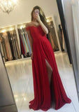 A-line/Princess Off-the-Shoulder Sleeveless Long/Floor-Length Chiffon Prom Dress With Beading Split