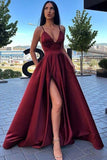 A-Line/Princess Ruffles Satin Spaghetti Straps Sleeveless Floor-Length Dresses