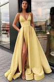 A-Line/Princess Ruffles Satin Spaghetti Straps Sleeveless Floor-Length Dresses