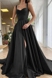 A-Line Evening Gown Princess Dress Formal Court Train Sleeveless Sweetheart Satin with Slit 2023