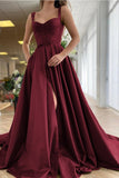 A-Line Evening Gown Princess Dress Formal Court Train Sleeveless Sweetheart Satin with Slit 2023