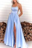 A-Line Prom Dresses Open Back Dress Formal Sweep / Brush Train Sleeveless Spaghetti Strap Satin Backless with Pleats 2023 - dennisdresses