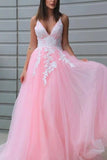 A-Line Prom Dresses Princess Dress Formal Floor Length Sleeveless V Neck Tulle with Pleats Appliques 2023 - dennisdresses