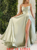 A-line Sleeveless Cowl Neck Long/Floor-Length Charmeuse Prom Dress With Pleated Split