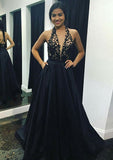 A-line/Princess Scalloped Neck Sleeveless Long/Floor-Length Charmeuse Prom Dress With Lace - dennisdresses