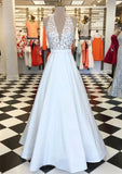 A-line/Princess Scalloped Neck Sleeveless Long/Floor-Length Charmeuse Prom Dress With Lace - dennisdresses