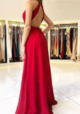 A-line/Princess Scalloped Neck Sleeveless Long/Floor-Length Chiffon Prom Dress With Split