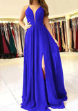 A-line/Princess Scalloped Neck Sleeveless Long/Floor-Length Chiffon Prom Dress With Split