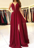 A-line/Princess Scalloped Neck Sleeveless Long/Floor-Length Chiffon Prom Dress With Split