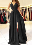 A-line/Princess Scalloped Neck Sleeveless Long/Floor-Length Chiffon Prom Dress With Split