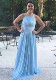 A-line/Princess Scoop Neck Sleeveless Long/Floor-Length Chiffon Bridesmaid Dress With Pleated