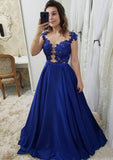 A-line/Princess Scoop Neck Sleeveless Long/Floor-Length Elastic Satin Prom Dress With Beading Appliqued - dennisdresses