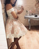 A-Line/Princess Sleeveless Off-the-Shoulder Lace Short/Mini Dresses