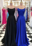 A-line/Princess Square Neckline Sleeveless Sweep Train Charmeuse Prom Dress With Split - dennisdresses