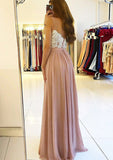 A-line/Princess Sweetheart Sleeveless Long/Floor-Length Chiffon Prom Dress With Split Appliqued - dennisdresses