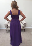 A-line/Princess Sweetheart Sleeveless Sweep Train Chiffon Bridesmaid Dress With Lace - dennisdresses