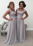 A-line/Princess Sweetheart Sleeveless Sweep Train Chiffon Bridesmaid Dress With Lace - dennisdresses