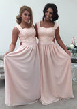 A-line/Princess Sweetheart Sleeveless Sweep Train Chiffon Bridesmaid Dress With Lace