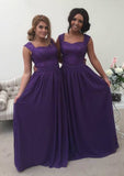 A-line/Princess Sweetheart Sleeveless Sweep Train Chiffon Bridesmaid Dress With Lace - dennisdresses