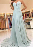 A-line/Princess Sweetheart Sleeveless Sweep Train Chiffon Prom Dress With Lace Waistband