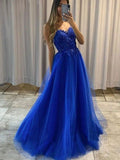 A-Line/Princess Tulle Applique Spaghetti Straps Sleeveless Sweep/Brush Train Dresses