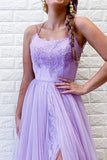 A-Line/Princess Tulle Lace Spaghetti Straps Sleeveless Sweep/Brush Train Dresses - dennisdresses