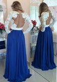 A-Line/Princess V-Neck Floor-Length Chiffon Prom Dresses With Imitation Pearl Lace Beaded - dennisdresses