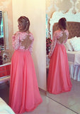 A-Line/Princess V-Neck Floor-Length Chiffon Prom Dresses With Imitation Pearl Lace Beaded - dennisdresses