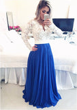 A-Line/Princess V-Neck Floor-Length Chiffon Prom Dresses With Imitation Pearl Lace Beaded - dennisdresses