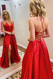 A-line/Princess V Neck Long/Floor-Length Charmeuse Prom Dress With Split