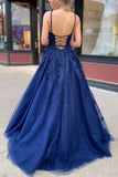 A-line/Princess V Neck Long/Floor-Length Lace Prom Dresses - dennisdresses