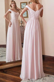 A-line/Princess V Neck Sleeveless Long/Floor-Length Chiffon Bridesmaid Dress With Pleated - dennisdresses