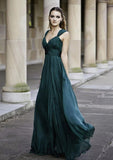 A-line/Princess V Neck Sleeveless Long/Floor-Length Chiffon Bridesmaid Dress With Pleated