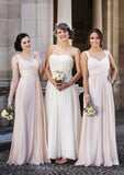 A-line/Princess V Neck Sleeveless Long/Floor-Length Chiffon Bridesmaid Dress With Pleated - dennisdresses