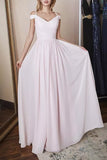 A-line/Princess V Neck Sleeveless Long/Floor-Length Chiffon Bridesmaid Dress With Pleated - dennisdresses