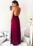 A-line/Princess V Neck Sleeveless Long/Floor-Length Chiffon Prom Dress With Split Sequins - dennisdresses