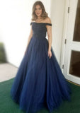 Ball Gown Off-the-Shoulder Sleeveless Long/Floor-Length Tulle Prom Dress With Beading