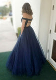 Ball Gown Off-the-Shoulder Sleeveless Long/Floor-Length Tulle Prom Dress With Beading - dennisdresses