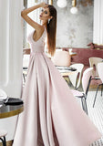 Ball Gown Scalloped Neck Sleeveless Long/Floor-Length Satin Prom Dress With Pleated - dennisdresses