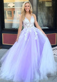 Ball Gown Sleeveless Long/Floor-Length Tulle Prom Dress With Appliqued - dennisdresses