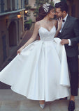 Ball Gown Sweetheart Sleeveless Ankle-Length Satin Wedding Dress With Lace