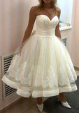 Ball Gown Sweetheart Sleeveless Ankle-Length Tulle Wedding Dress With Appliqued