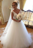 Ball Gown V Neck Sleeveless Long/Floor-Length Tulle Wedding Dress With Lace - dennisdresses