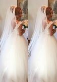 Ball Gown V Neck Sleeveless Long/Floor-Length Tulle Wedding Dress With Lace - dennisdresses