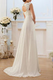 Beach A-Line Wedding Dresses Sweep / Brush Train Romantic Open Back Spaghetti Strap Sweetheart Chiffon With Lace Insert 2023 Bridal Gowns