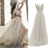 Bohemian Wedding Dresses Spaghetti Strap with Adjustable Drawstring Lace Bridal Gowns