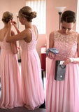 Chiffon Bridesmaid Dress A-Line/Princess Bateau Long/Floor-Length With Lace