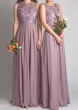 Chiffon Bridesmaid Dress A-Line/Princess Bateau Long/Floor-Length With Lace