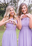 Chiffon Bridesmaid Dress A-Line/Princess One-Shoulder Long/Floor-Length With Pleated - dennisdresses