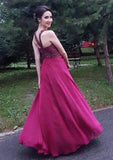 Chiffon Court Train A-Line/Princess Sleeveless Halter Zipper Prom Dress With Beaded - dennisdresses